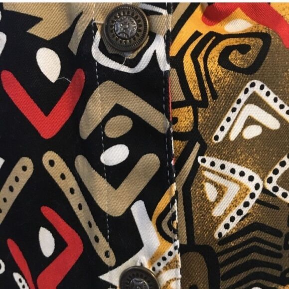 Kaktus Wearable Art woman's geometric tribal pattern lightweight button jacket L - Picture 5 of 14